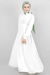 Yakası Fırfırlı Beli Kemerli Elbise Beyaz - Thumbnail