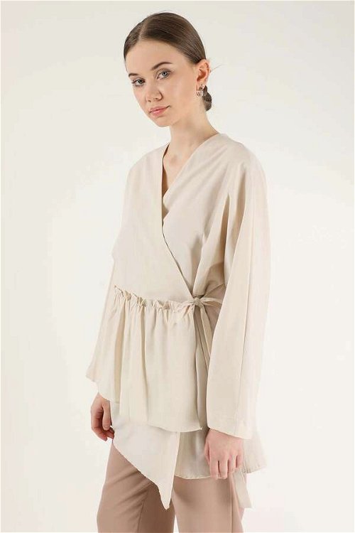 Yandan Bağlamalı Kimono Tunik Krem
