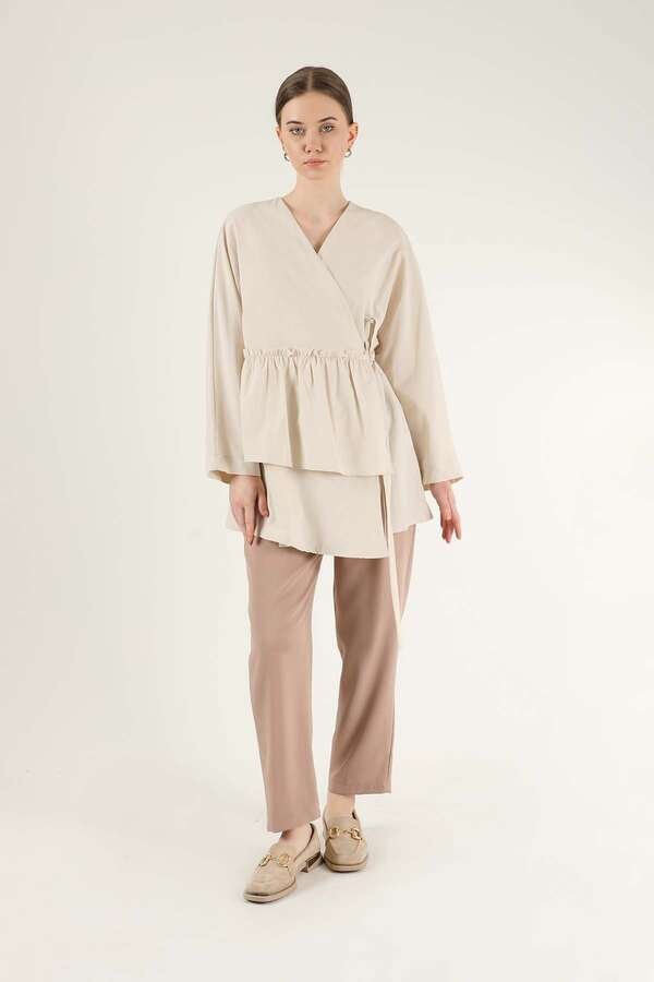 Zulays - Yandan Bağlamalı Kimono Tunik Krem