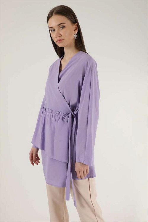 Yandan Bağlamalı Kimono Tunik Lila