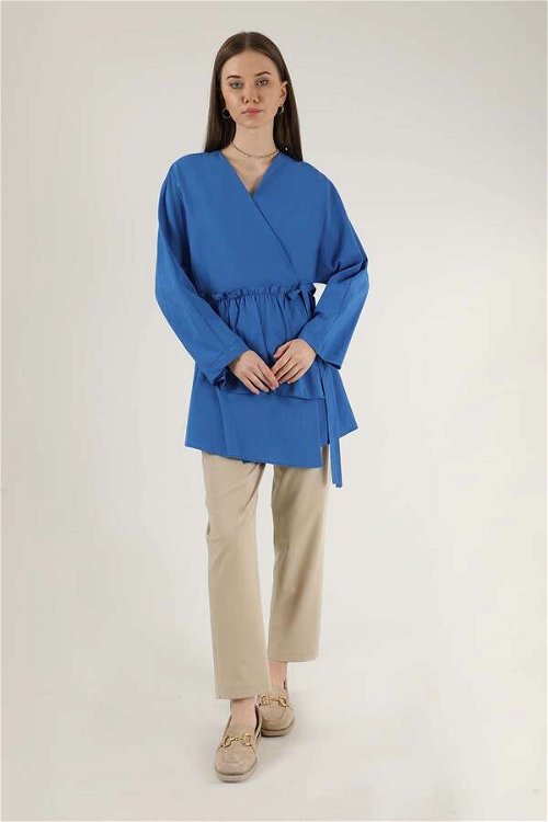 Yandan Bağlamalı Kimono Tunik Mavi