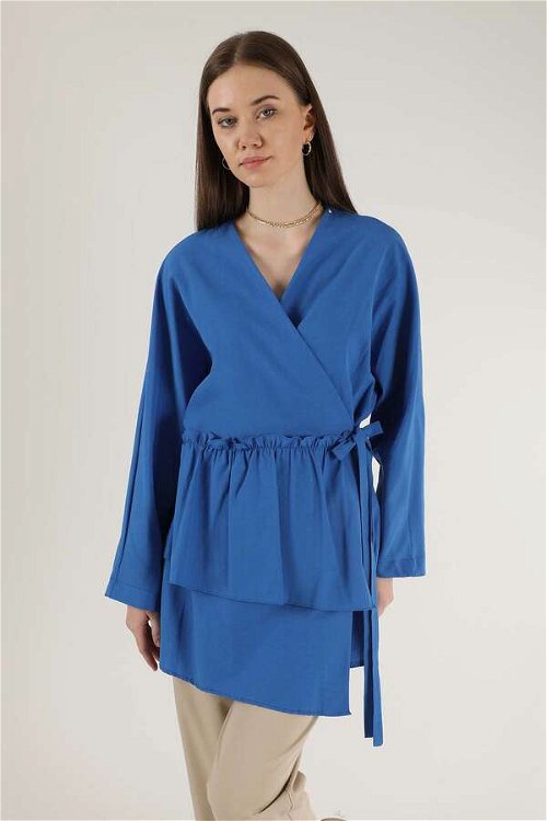 Yandan Bağlamalı Kimono Tunik Mavi