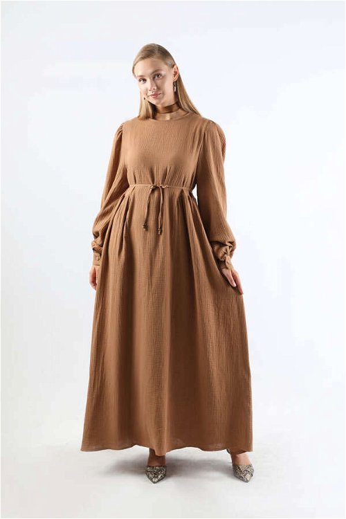 Zulays - Yandan Büzgülü Elbise Camel