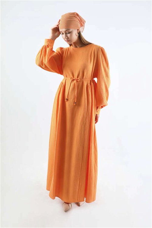 Yandan Büzgülü Elbise Oranj