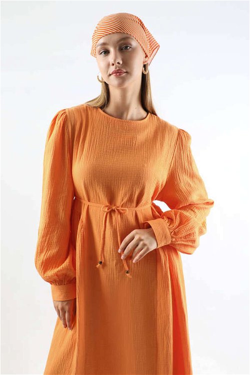 Yandan Büzgülü Elbise Oranj