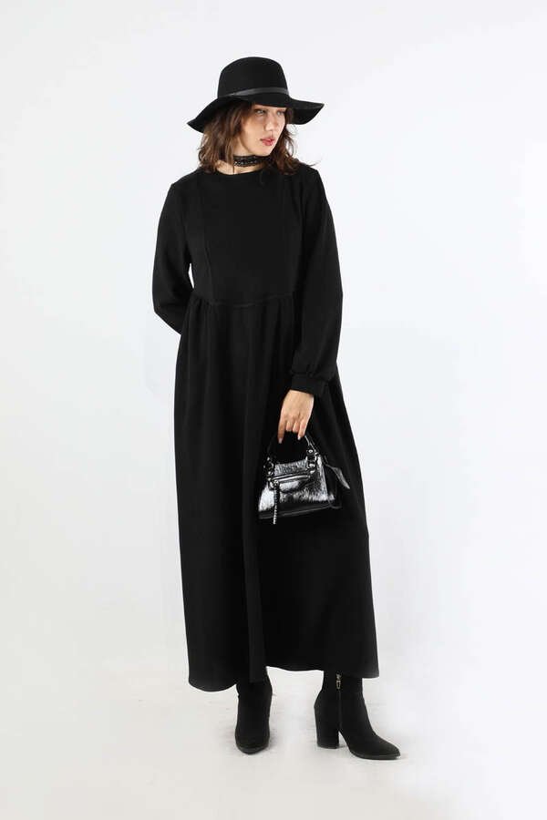 Yandan Pileli Elbise Siyah