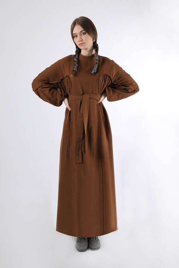 Yarasa Kol Salaş Elbise Kahverengi