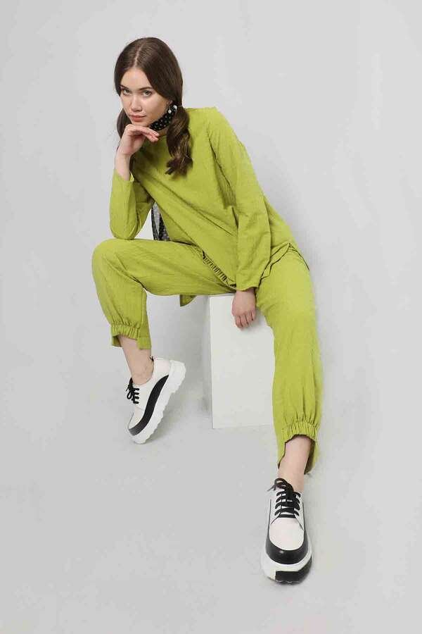 Zulays - Yırtmaçlı Tunik Pantolon Takım Yağ Yeşili