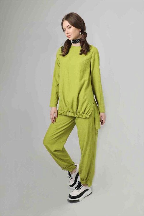 Yırtmaçlı Tunik Pantolon Takım Yağ Yeşili