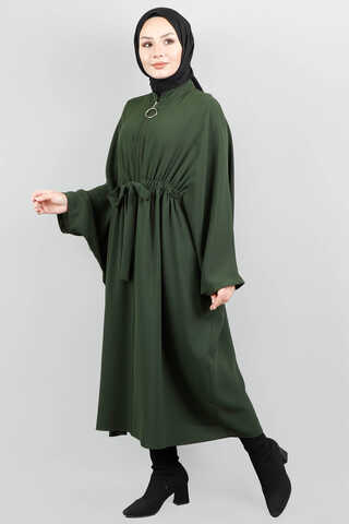 Zulays - Zippered Belted Dark Green Tunic