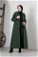 Zülays Striped Long Cachet Coat Dark Green - Thumbnail