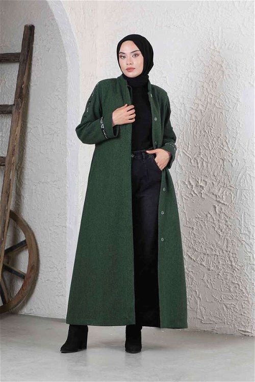 Zülays Striped Long Cachet Coat Dark Green